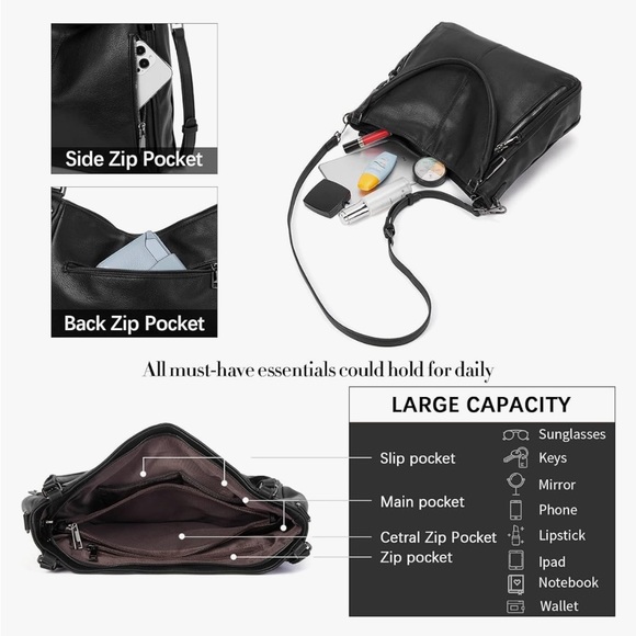 Women’s Large Hobo Bag with Handle and Long Shoulder Strap - Picture 4 of 7